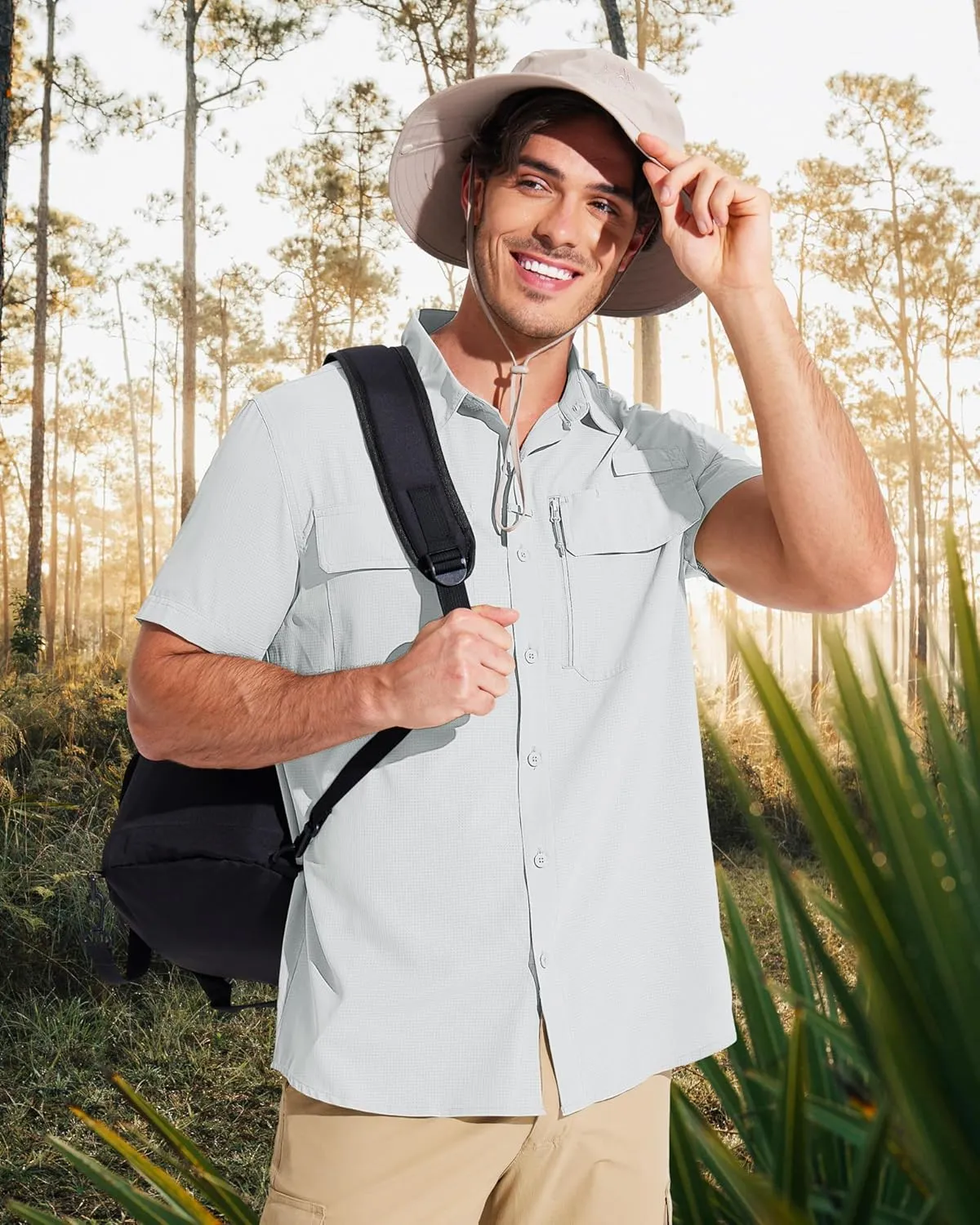 MAGCOMSEN Men's Fishing Shirts UPF 50  Short Sleeve Sun Protection Shirts Quick Dry Cooling Button Down Shirt Hiking Safari