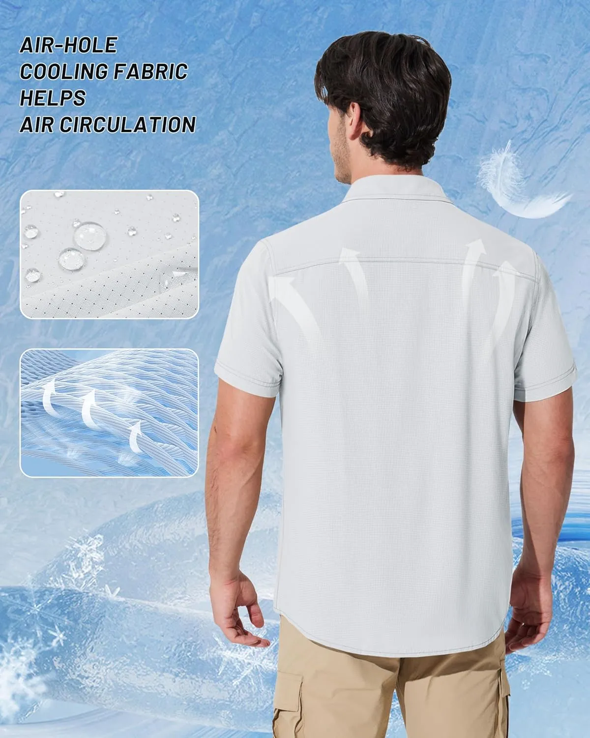 MAGCOMSEN Men's Fishing Shirts UPF 50  Short Sleeve Sun Protection Shirts Quick Dry Cooling Button Down Shirt Hiking Safari