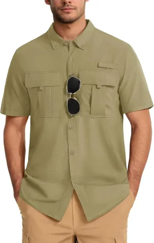 MAGCOMSEN Men's UPF 50  Fishing Shirts UV Sun Protection Cooling Quick Dry Short Sleeve Shirts for Hiking Safari Camping
