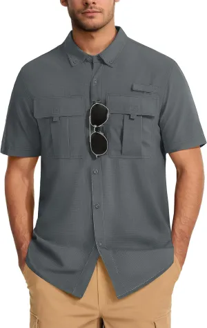 MAGCOMSEN Men's UPF 50  Fishing Shirts UV Sun Protection Cooling Quick Dry Short Sleeve Shirts for Hiking Safari Camping