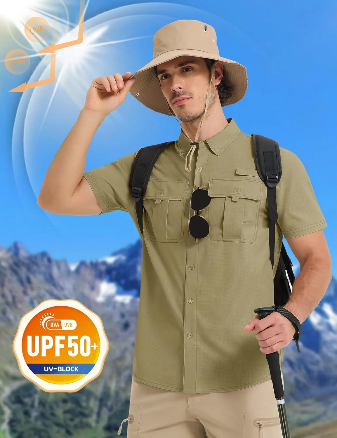 MAGCOMSEN Men's UPF 50  Fishing Shirts UV Sun Protection Cooling Quick Dry Short Sleeve Shirts for Hiking Safari Camping