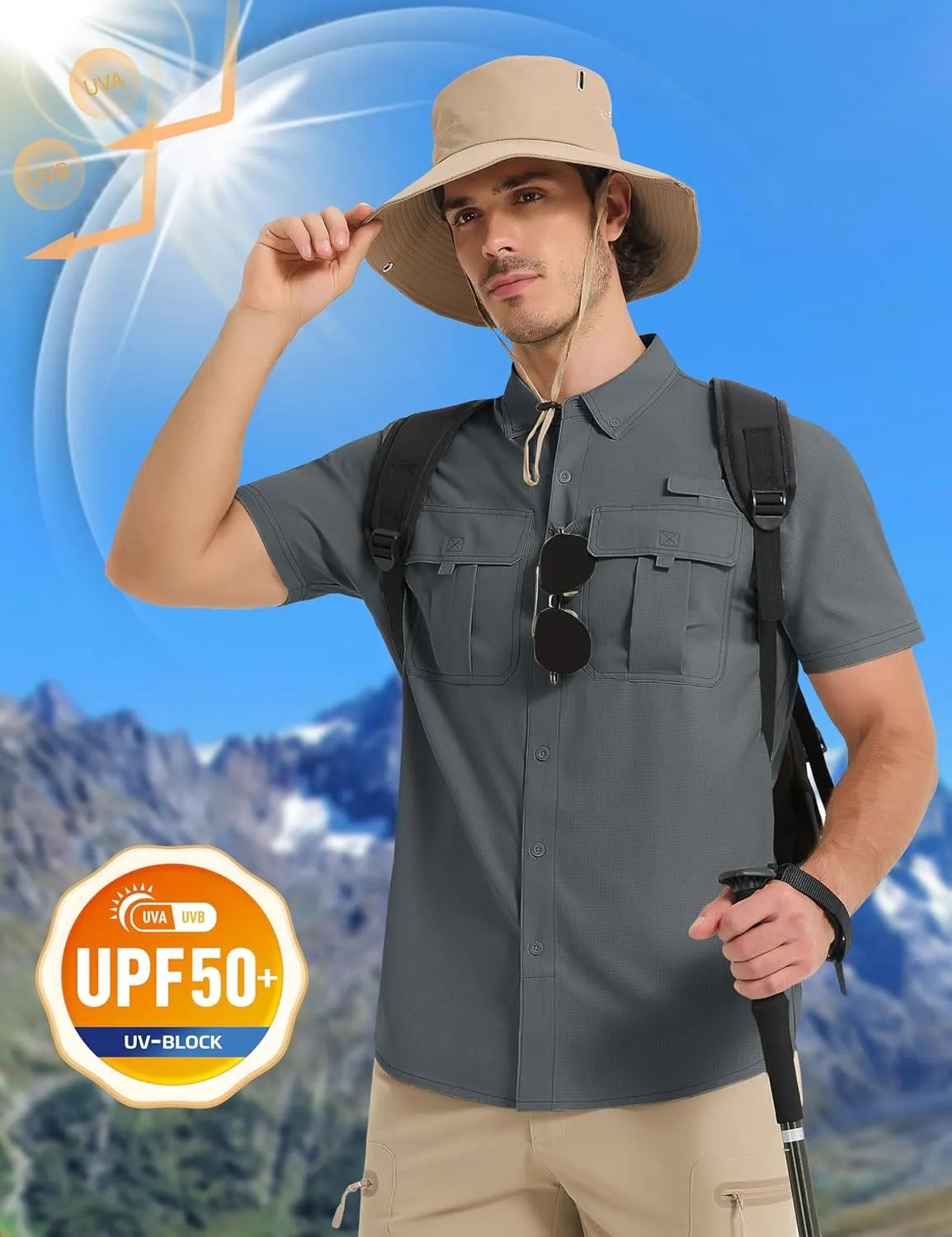 MAGCOMSEN Men's UPF 50  Fishing Shirts UV Sun Protection Cooling Quick Dry Short Sleeve Shirts for Hiking Safari Camping