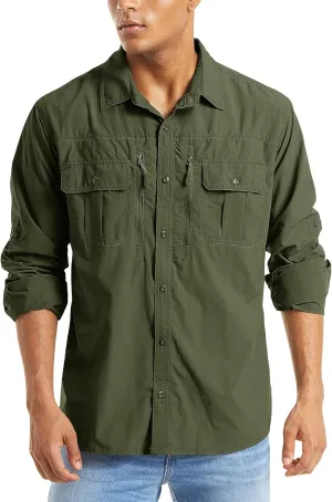 MAGCOMSEN Men's UPF 50  Sun Protection Shirts, Button Down Long Sleeve Shirt for Hiking, Fishing, Safari