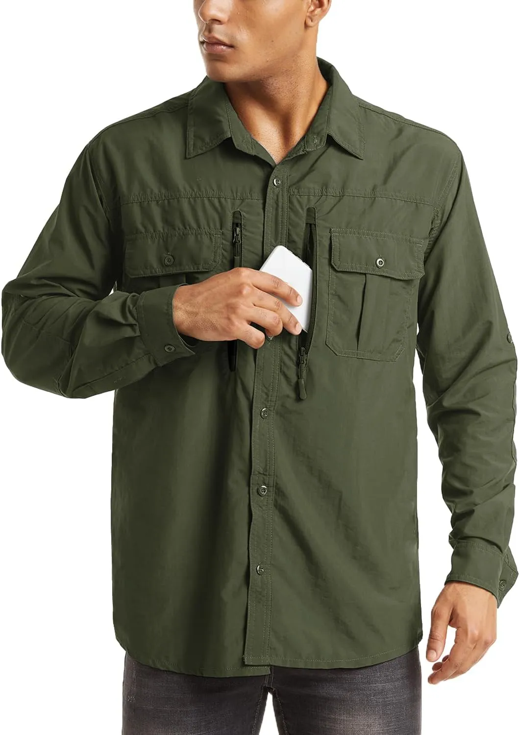 MAGCOMSEN Men's UPF 50  Sun Protection Shirts, Button Down Long Sleeve Shirt for Hiking, Fishing, Safari