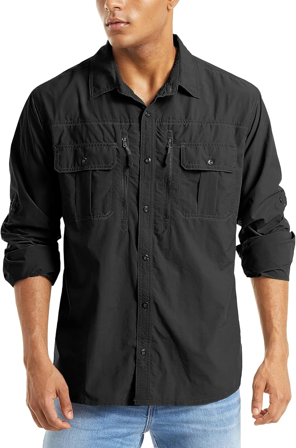 MAGCOMSEN Men's UPF 50  Sun Protection Shirts, Button Down Long Sleeve Shirt for Hiking, Fishing, Safari