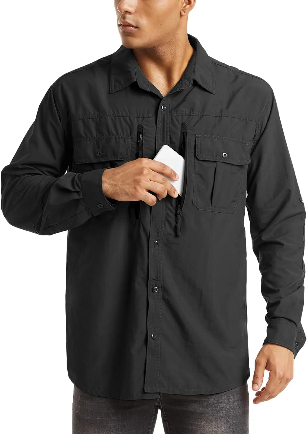MAGCOMSEN Men's UPF 50  Sun Protection Shirts, Button Down Long Sleeve Shirt for Hiking, Fishing, Safari