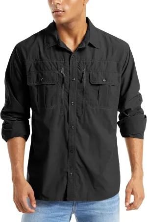 MAGCOMSEN Men's UPF 50  Sun Protection Shirts, Button Down Long Sleeve Shirt for Hiking, Fishing, Safari
