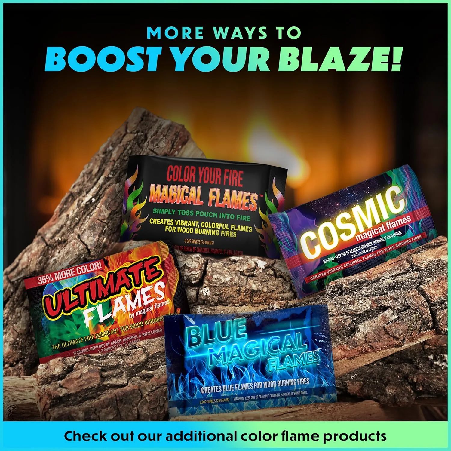 Magical Flames Fire Color Changing Packets - Fire Pit Accessories for Outside Use - Camping Essentials - 12 Pack - Camper Accessories - Camper Must Haves