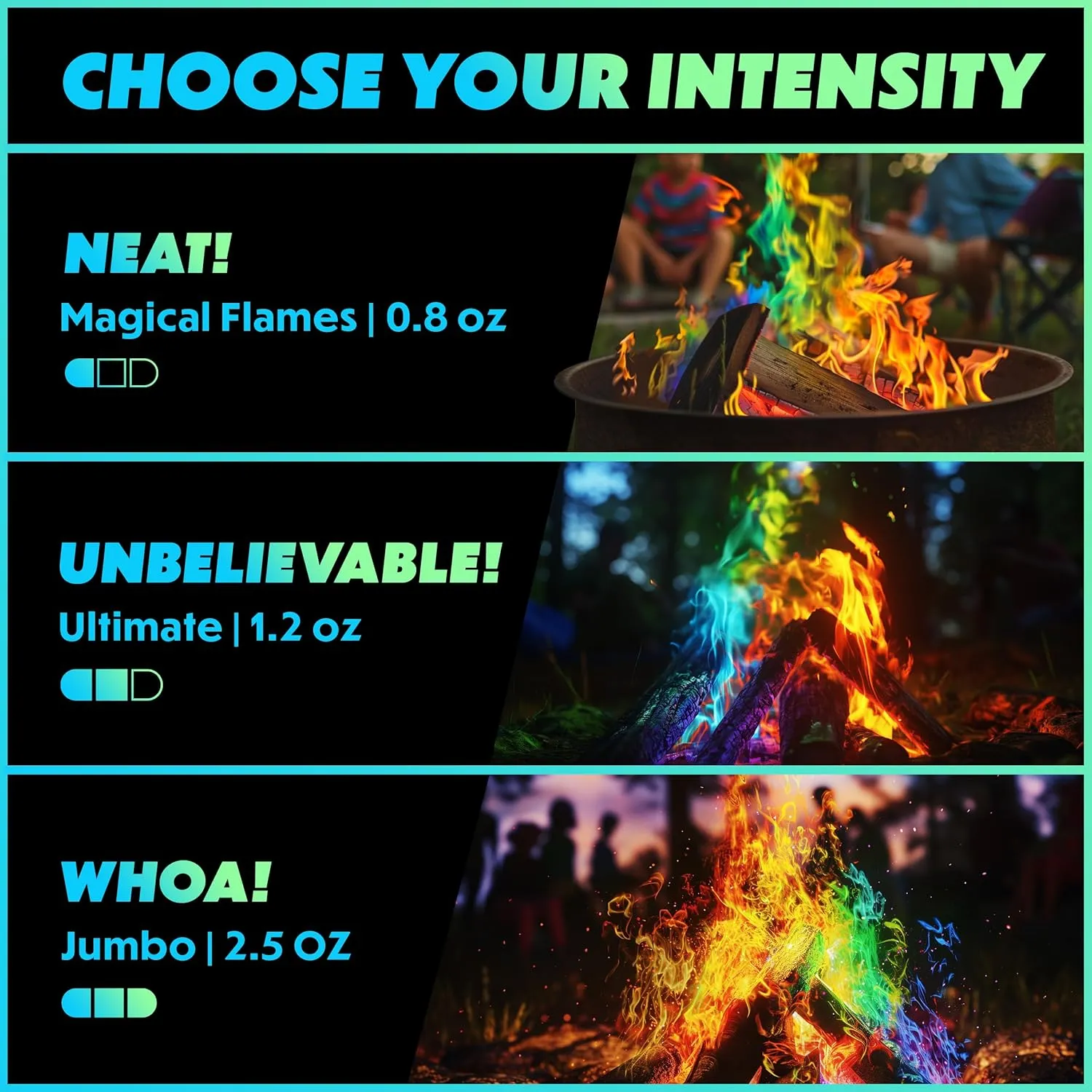 Magical Flames Fire Color Changing Packets - Fire Pit Accessories for Outside Use - Camping Essentials - 12 Pack - Camper Accessories - Camper Must Haves