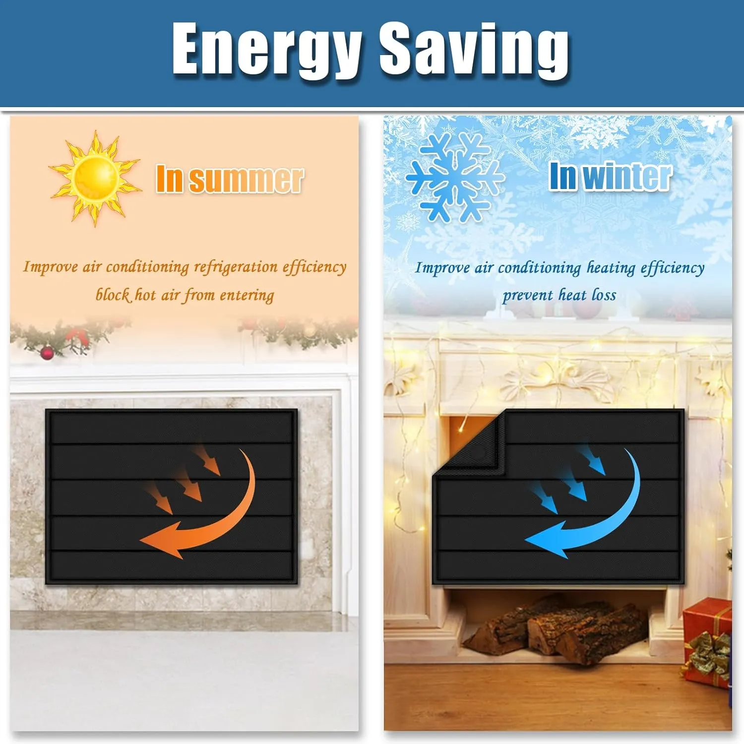 Magnetic Fireplace Blanket for Heat Loss Indoor Fireplace Covers Keep Drafts Out Stops Heat Loss Fireplace Draft Stopper with Built-in 12 Strong Magnet for Iron Fireplace Frame Fireplace Screen 36x27