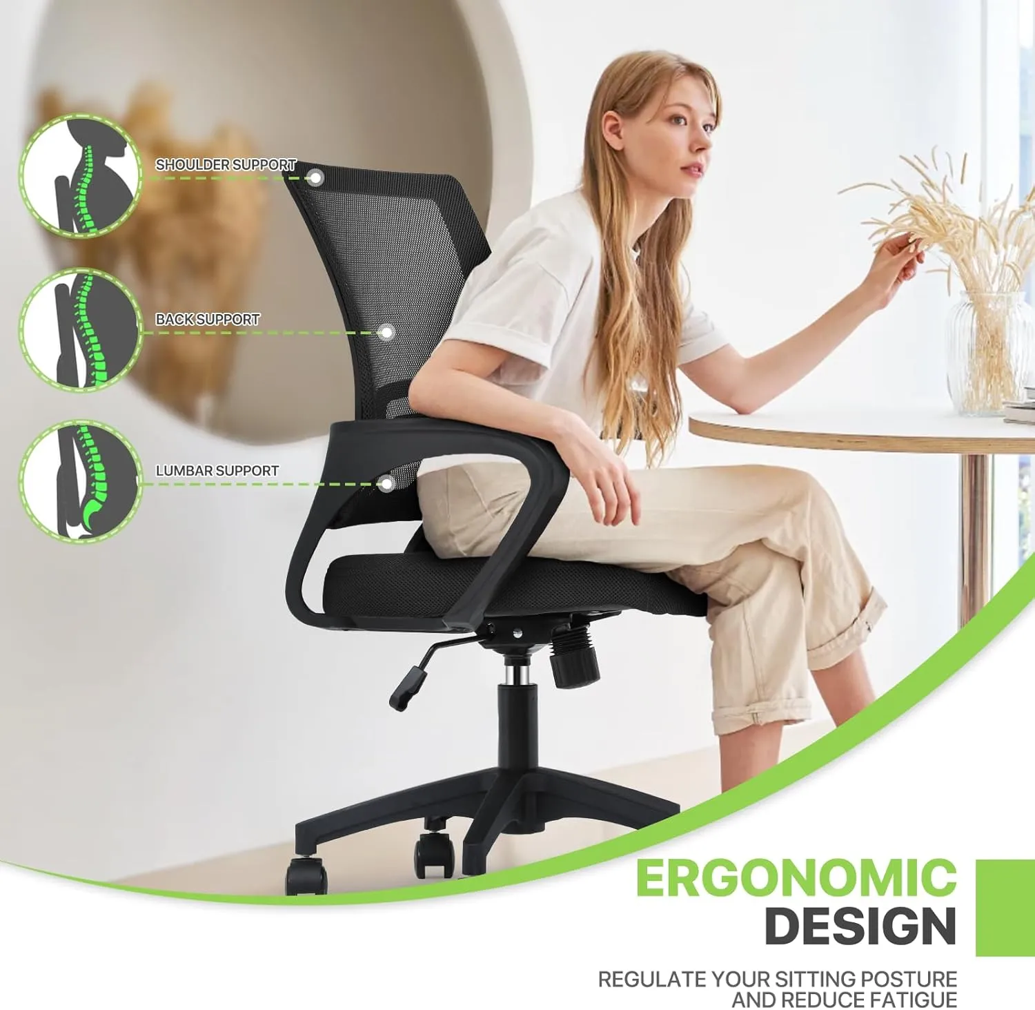 Magshion Office Mesh Chair Set of 2, Breathable Mesh, Rolling Swivel Task Chairs for Home Office, 2 Pack Comfortable Computer Chair, 300 Lbs Capacity, Black