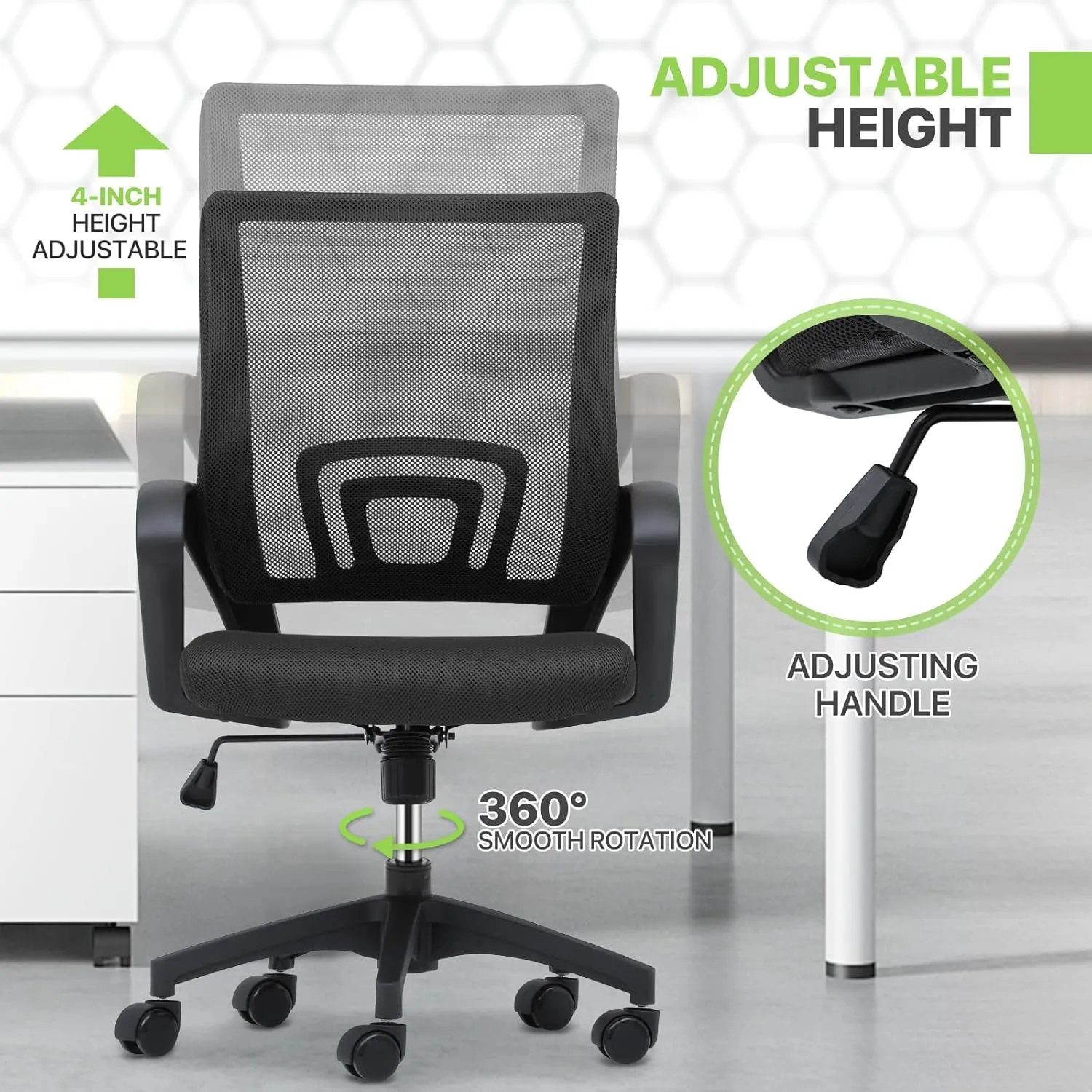 Magshion Office Mesh Chair Set of 2, Breathable Mesh, Rolling Swivel Task Chairs for Home Office, 2 Pack Comfortable Computer Chair, 300 Lbs Capacity, Black