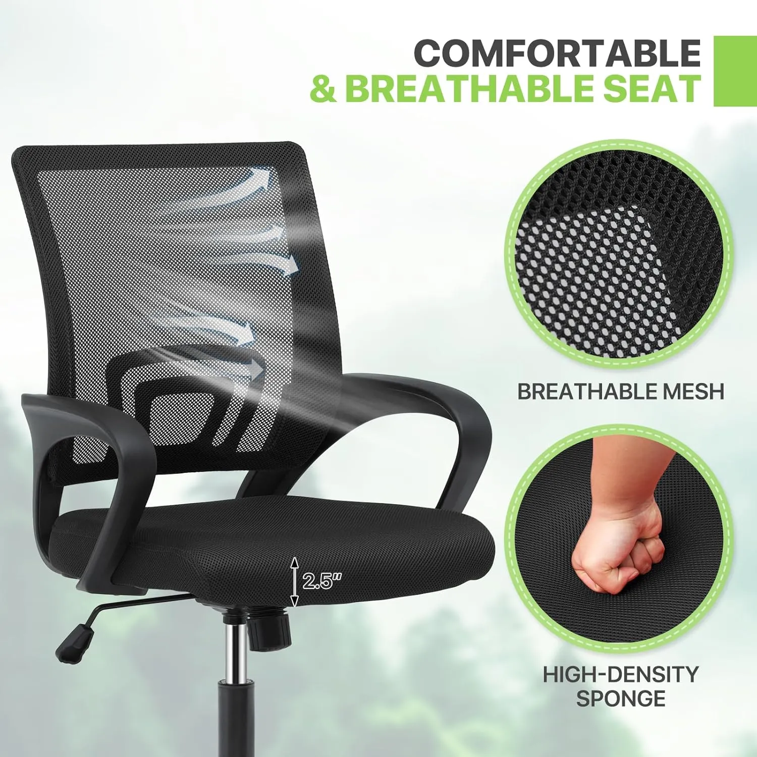 Magshion Office Mesh Chair Set of 2, Breathable Mesh, Rolling Swivel Task Chairs for Home Office, 2 Pack Comfortable Computer Chair, 300 Lbs Capacity, Black