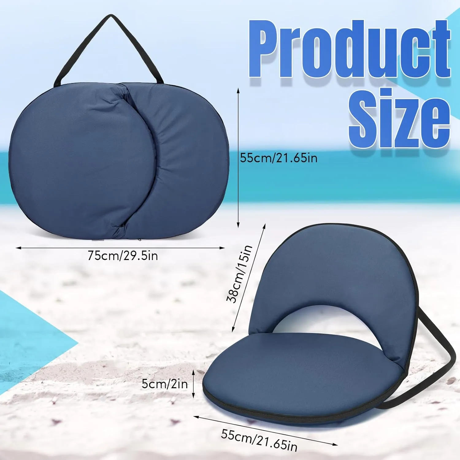 Maitys 4 Pcs Stadium Seats for Bleachers with Back Support and Cushion Folding Bleacher Seat with Backrest Wide Padded School Floor Chairs 5 Reclining Positions(29.5 x 21.7 x 2 Inch,Navy Blue)