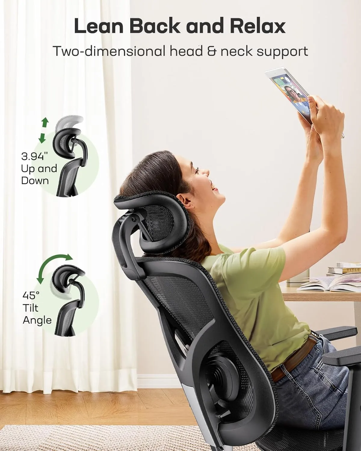 Marsail Ergonomic Office Chair, Ergonomic Gaming Chair with Adjustable Lumbar Support, 2D Headrest & Up and Down Armres