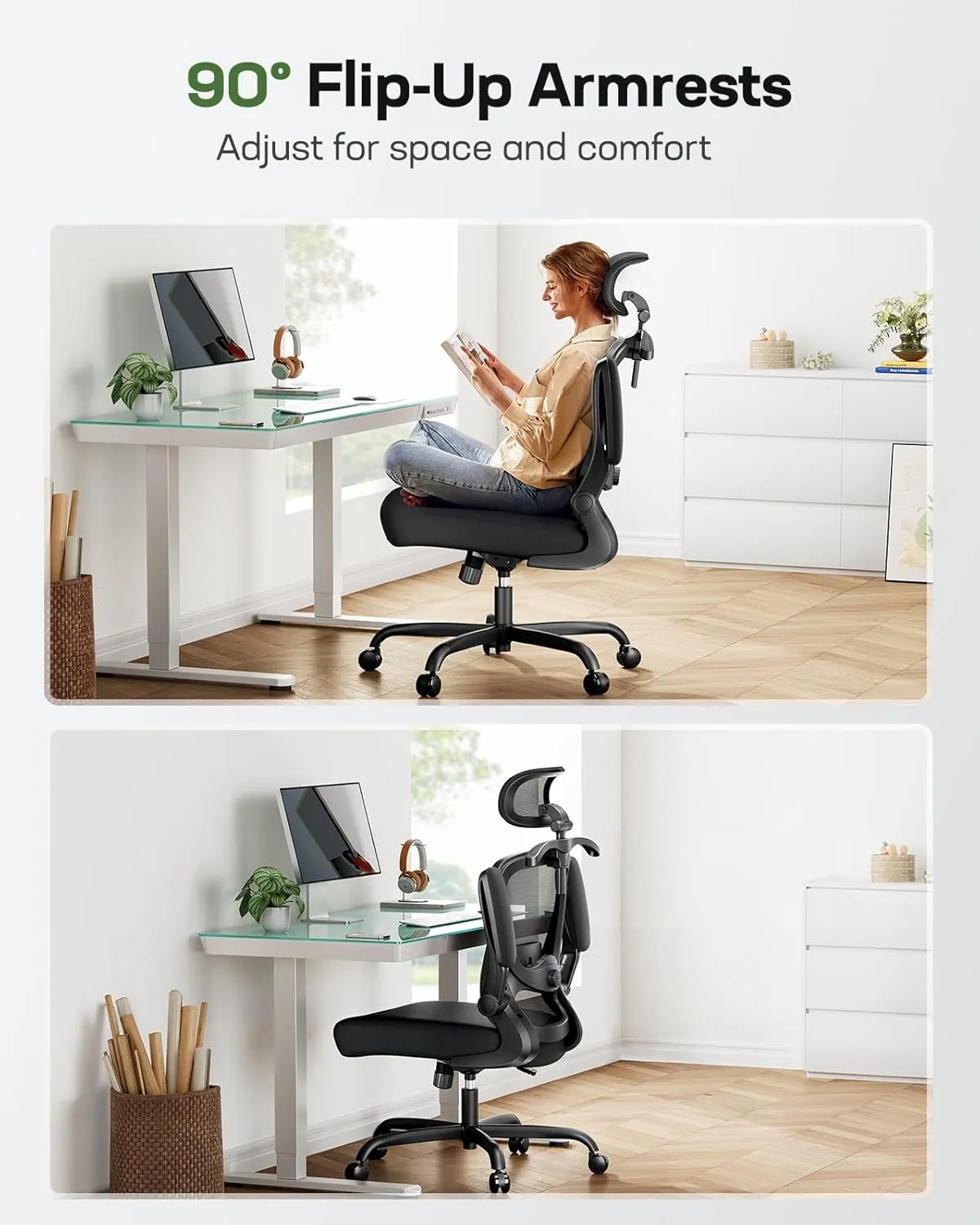 Marsail Ergonomic Office Chair: Gaming Chair with 3D Lumbar Support, 3D Headrest, Flip-up Armrests, Swivel Task Chair with 90-120° Tilt Lock, Thick Cushion (Ink Black)