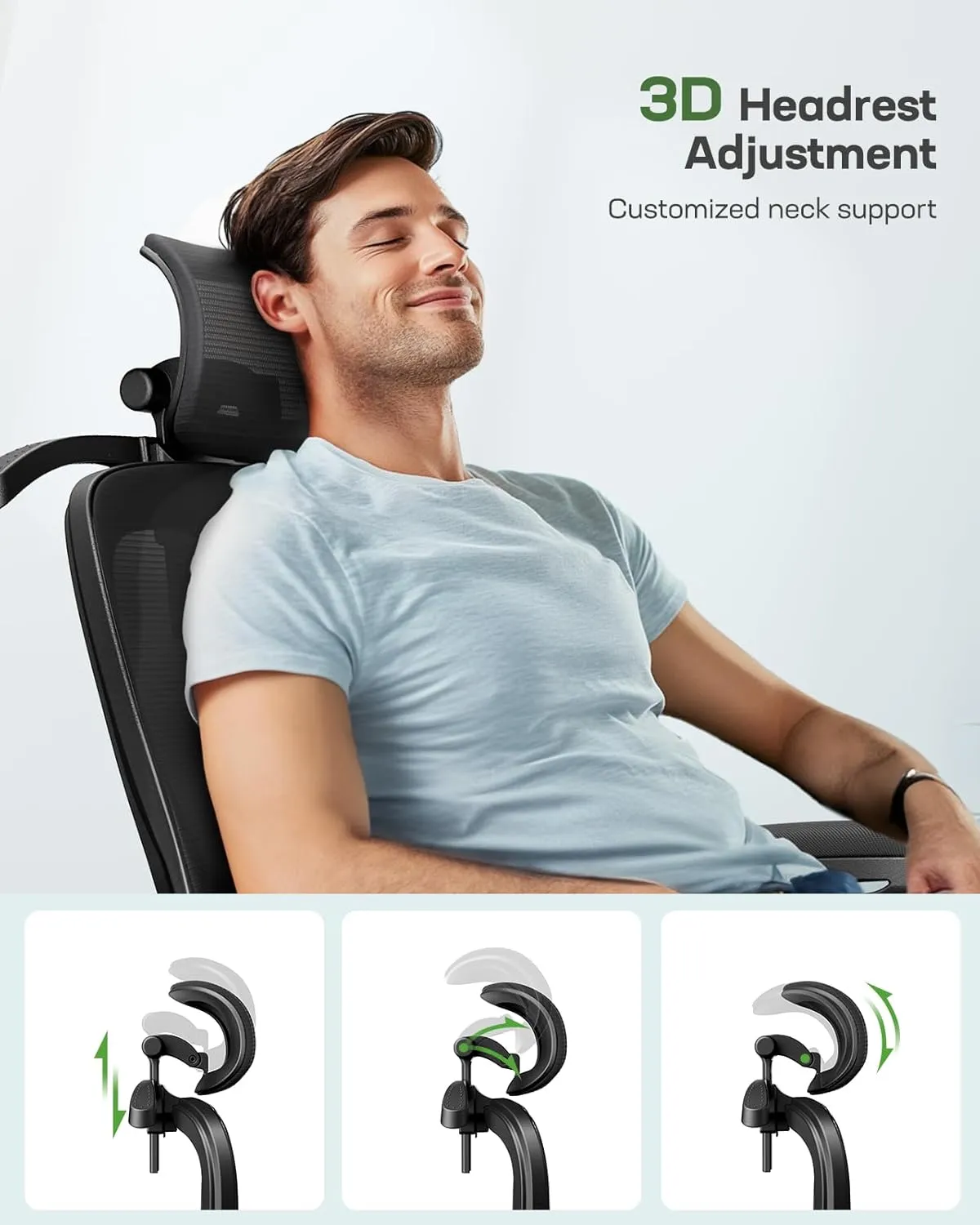 Marsail Ergonomic Office Chair: Gaming Chair with 3D Lumbar Support, 3D Headrest, Flip-up Armrests, Swivel Task Chair with 90-120° Tilt Lock, Thick Cushion (Ink Black)