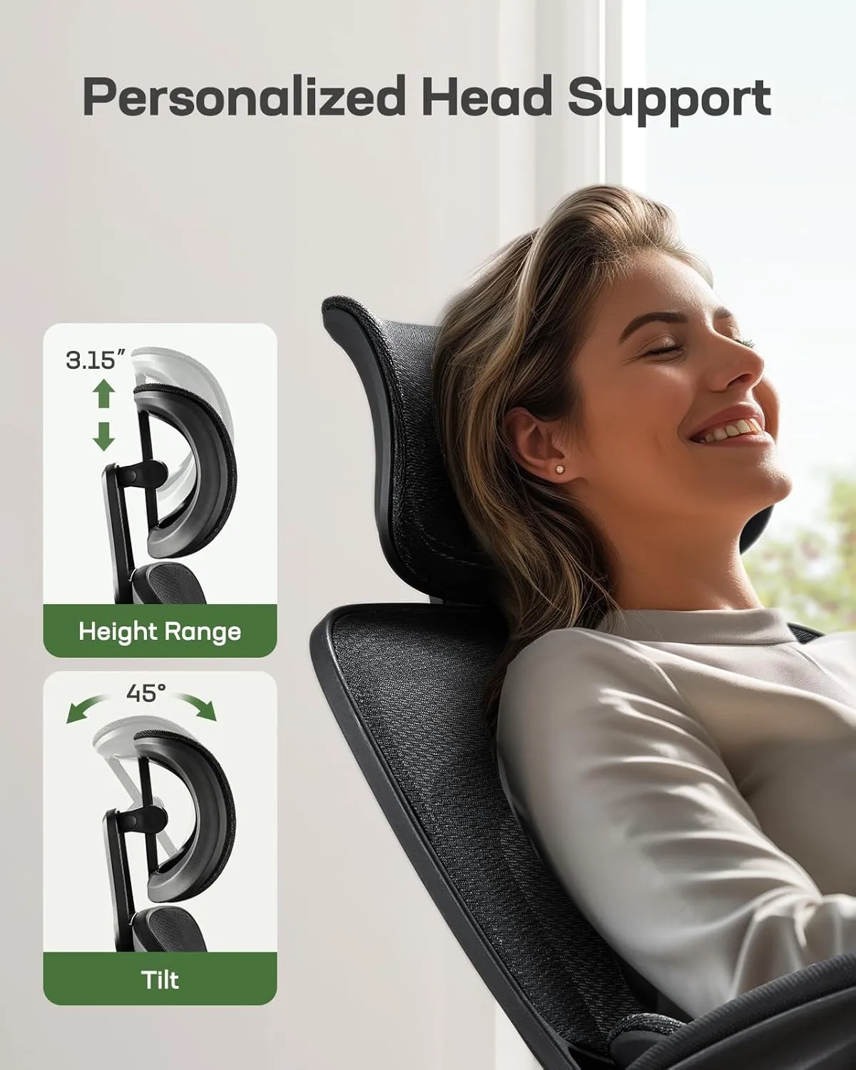 Marsail Ergonomic Office Chair with Adjustable Lumbar Support, High Back Desk Chair with 2D Headrest & Flip-Up Armrests Gaming Computer Task Chair Tilt Function Black