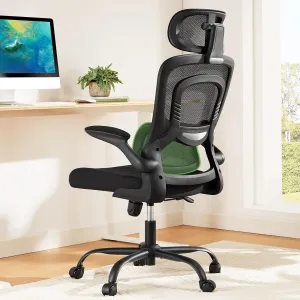Marsail Ergonomic Office Chair with Adjustable Lumbar Support, High Back Desk Chair with 2D Headrest & Flip-Up Armrests Gaming Computer Task Chair Tilt Function Black