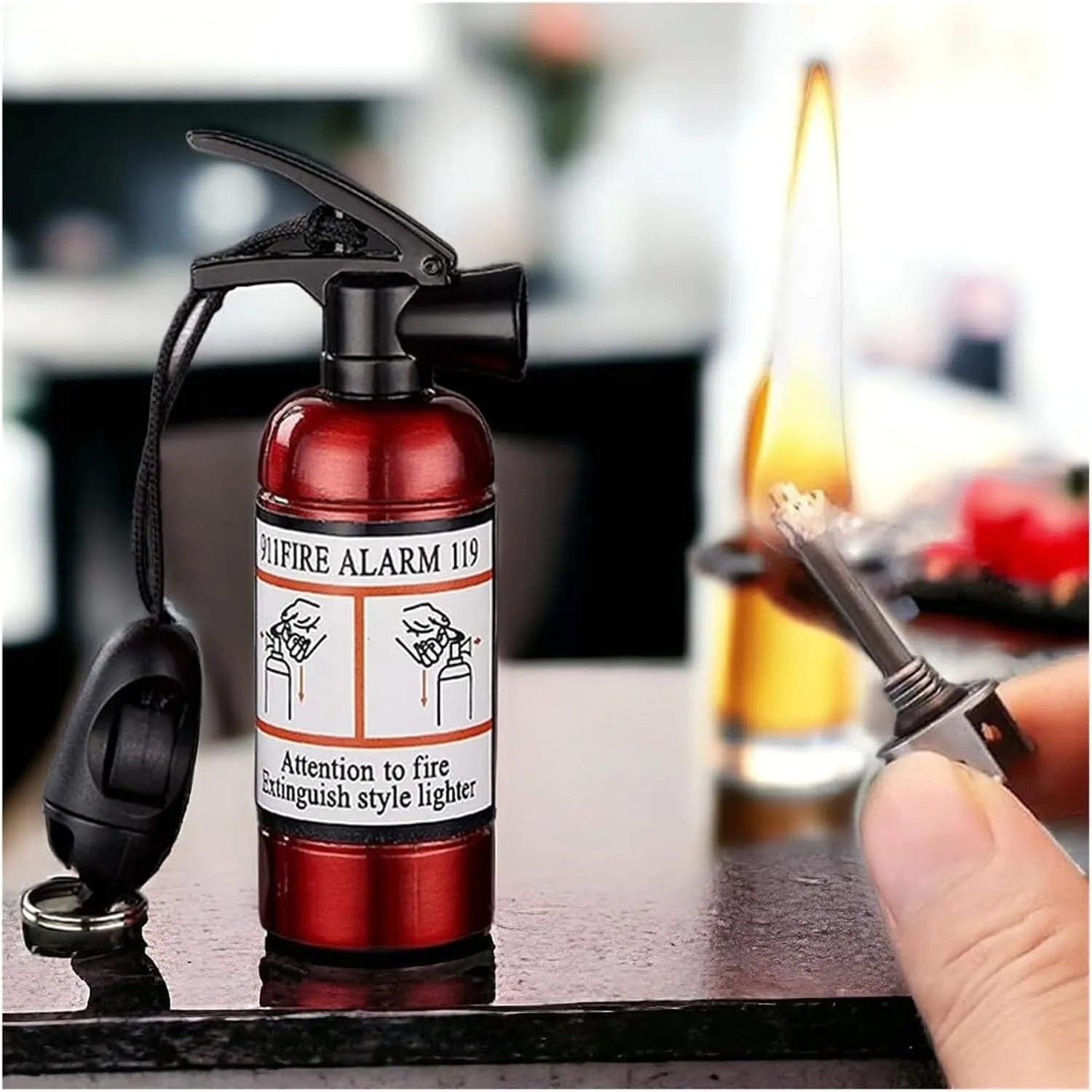 Match Keychain Lighter, Kerosene refillable, Waterproof Permanent Match Lighter, Flint Metal Lighter, Suitable for Outdoor Camping Survival Gear (Kerosene not Included) - Silver(Red-1)