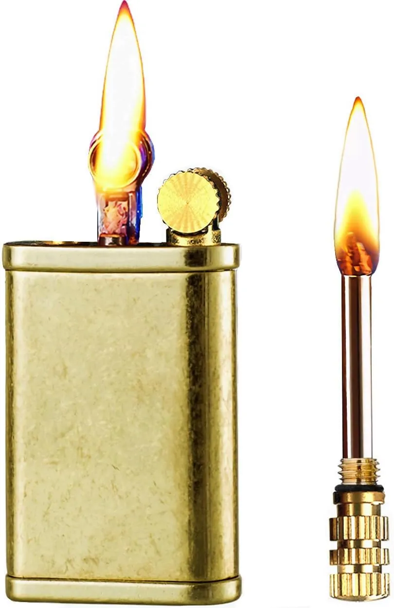 Matchstick Lighter with 2 in 1, Permanent Match Antique Kerosene Lighter, Wheel Style Lift Arm Lighters for Outdoor Camping Emergency Survival Gear (Golden knurled)