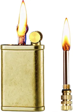 Matchstick Lighter with 2 in 1, Permanent Match Antique Kerosene Lighter, Wheel Style Lift Arm Lighters for Outdoor Camping Emergency Survival Gear (Golden knurled)