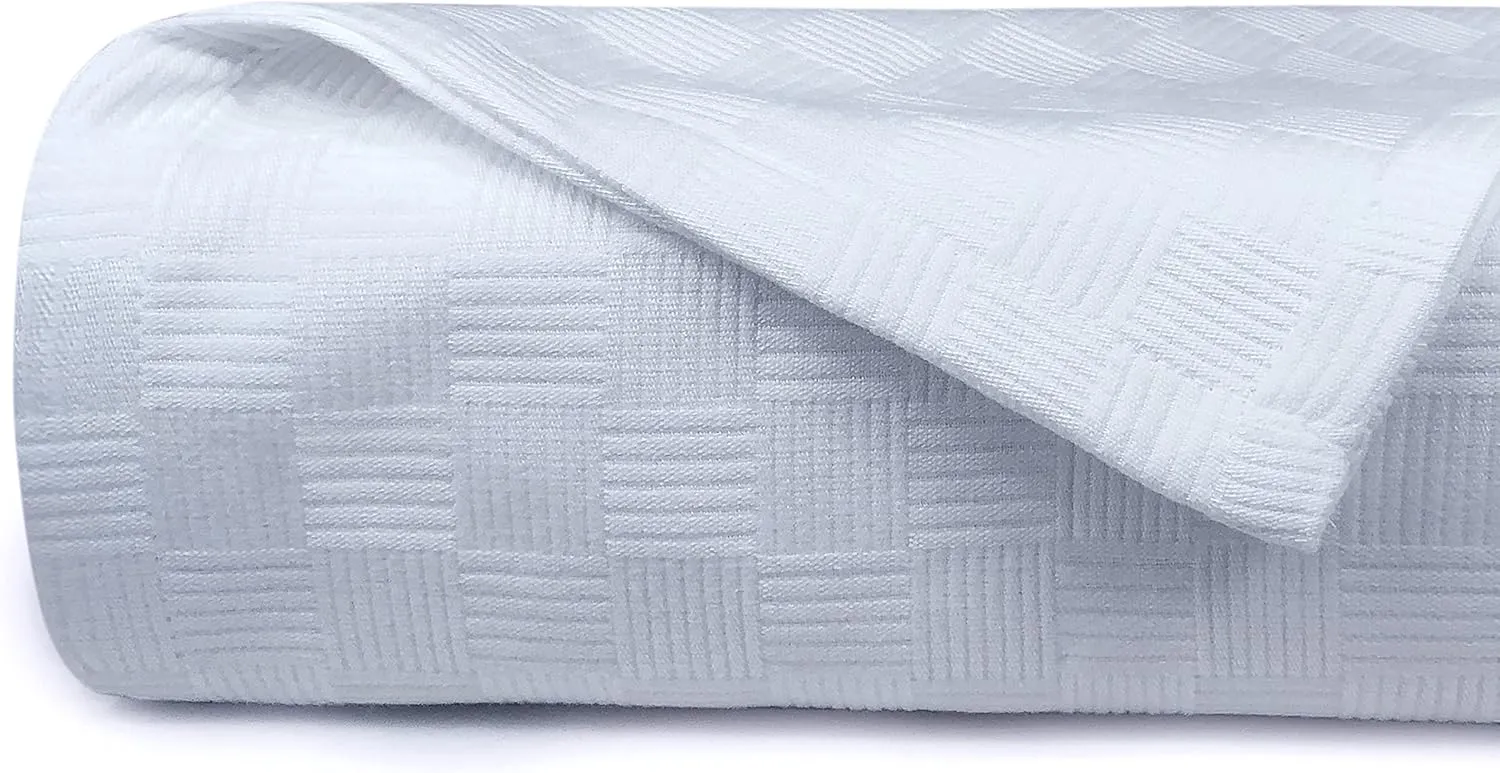 MAURA All Season Cotton Decorative Thermal Bed Blankets, Classic Basket Wave Breathable, Super Soft, Cozy Blanket and Perfect for Layering Any Bed. King Large Size 108”x 90”