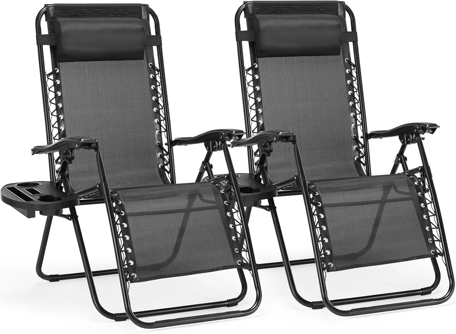 Maximize Outdoor Comfort with Folding Recliner Chairs, Steel Frame, Adjustable Lying Angle, with Tray and Pillow, Black