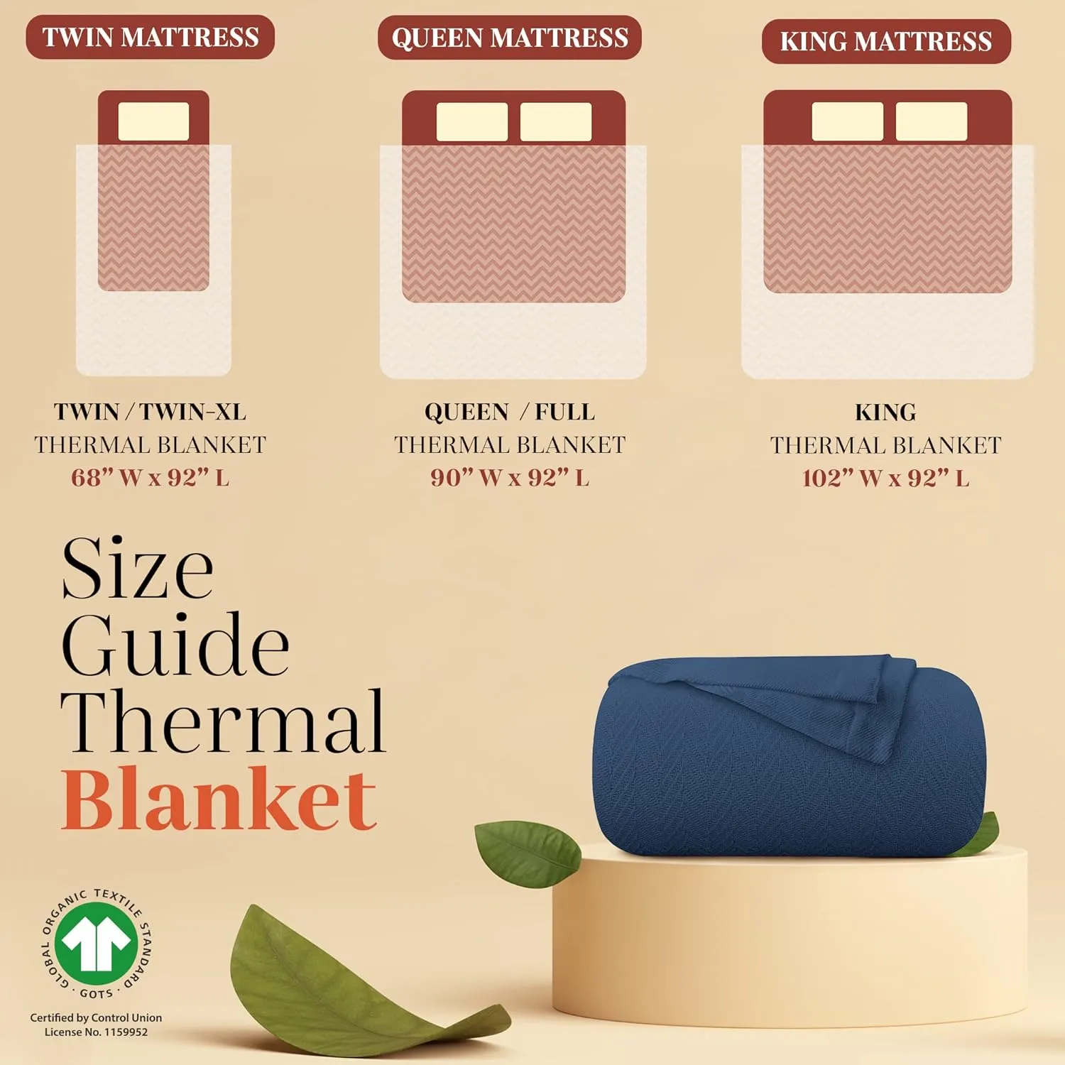 Mayfair Linen 100% Pure Cotton, Luxury Twin/Twin XL SizeMedium Blue Blanket - Herringbone Pattern, Soft &Cozy Premium Fall Throw Blanket for All Seasons, 350GSM & 68x92 with Free Tote Bag.