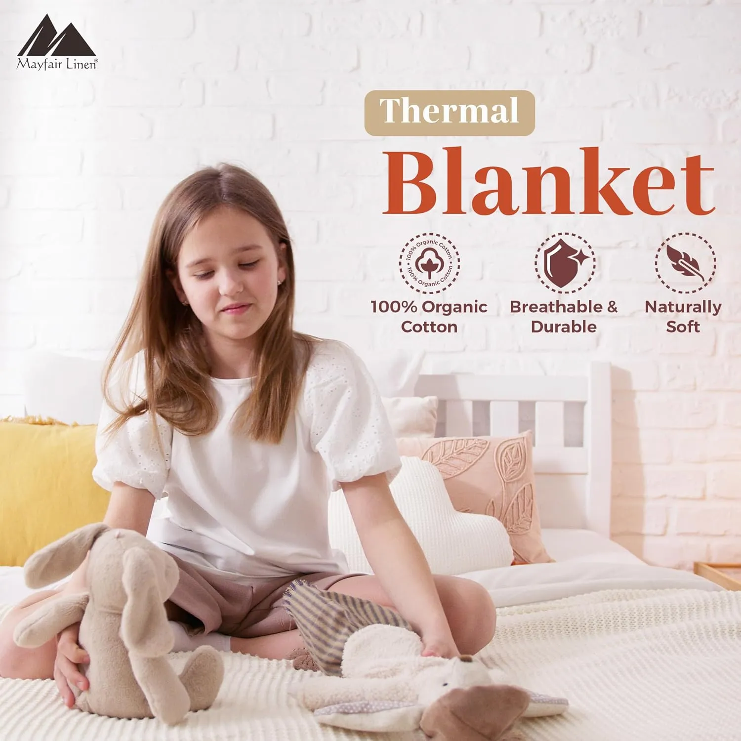 Mayfair Linen 100% Pure Cotton, Luxury Twin/Twin XL SizeMedium Blue Blanket - Herringbone Pattern, Soft &Cozy Premium Fall Throw Blanket for All Seasons, 350GSM & 68x92 with Free Tote Bag.