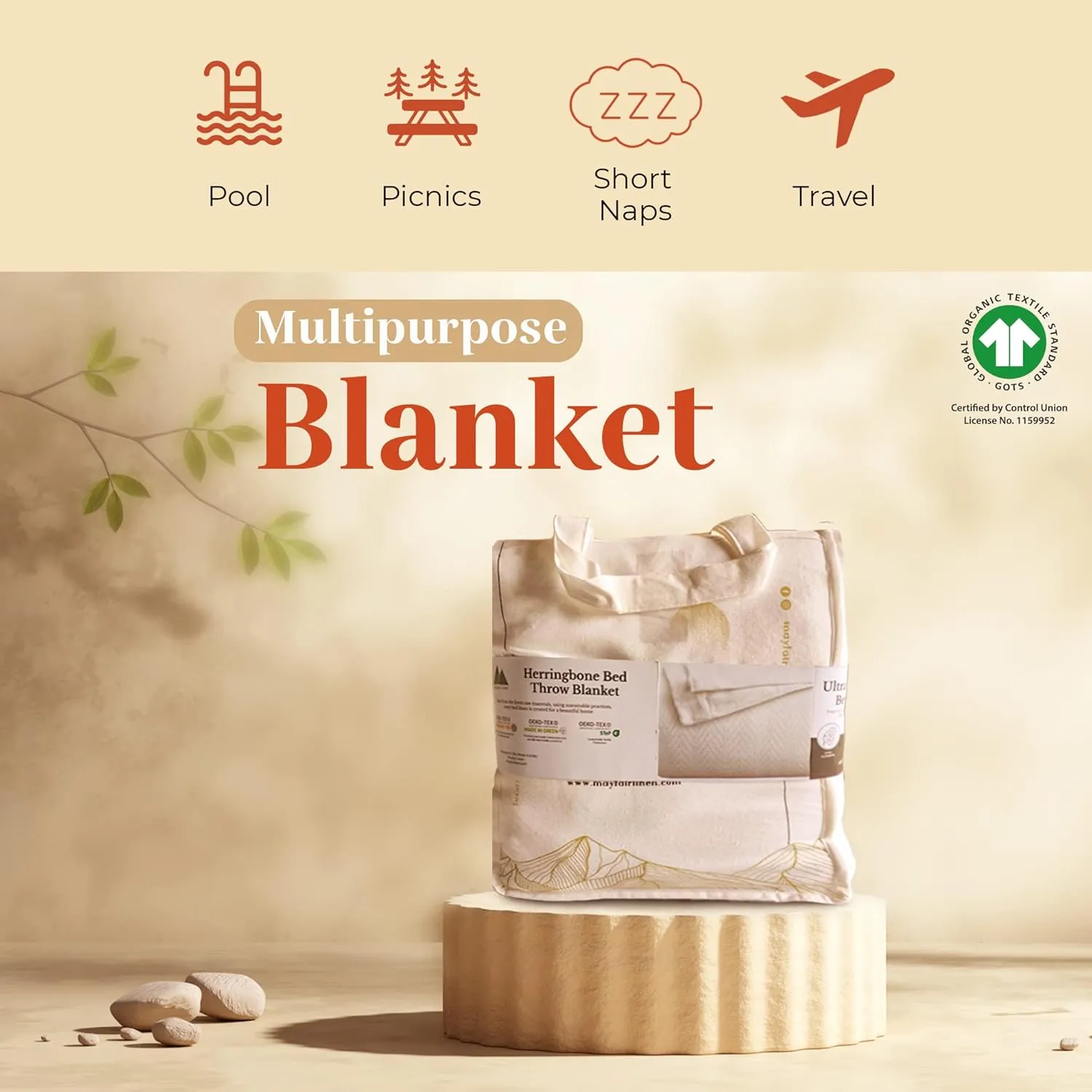 Mayfair Linen Knitted Geometric Herringbone Pattern Handwoven Blanket 100% Long Staple Cotton - Soft & Cozy Thermal All Season Throw for Bed Couch Chair Outdoors (Twin/Twin XL, Sage Green)