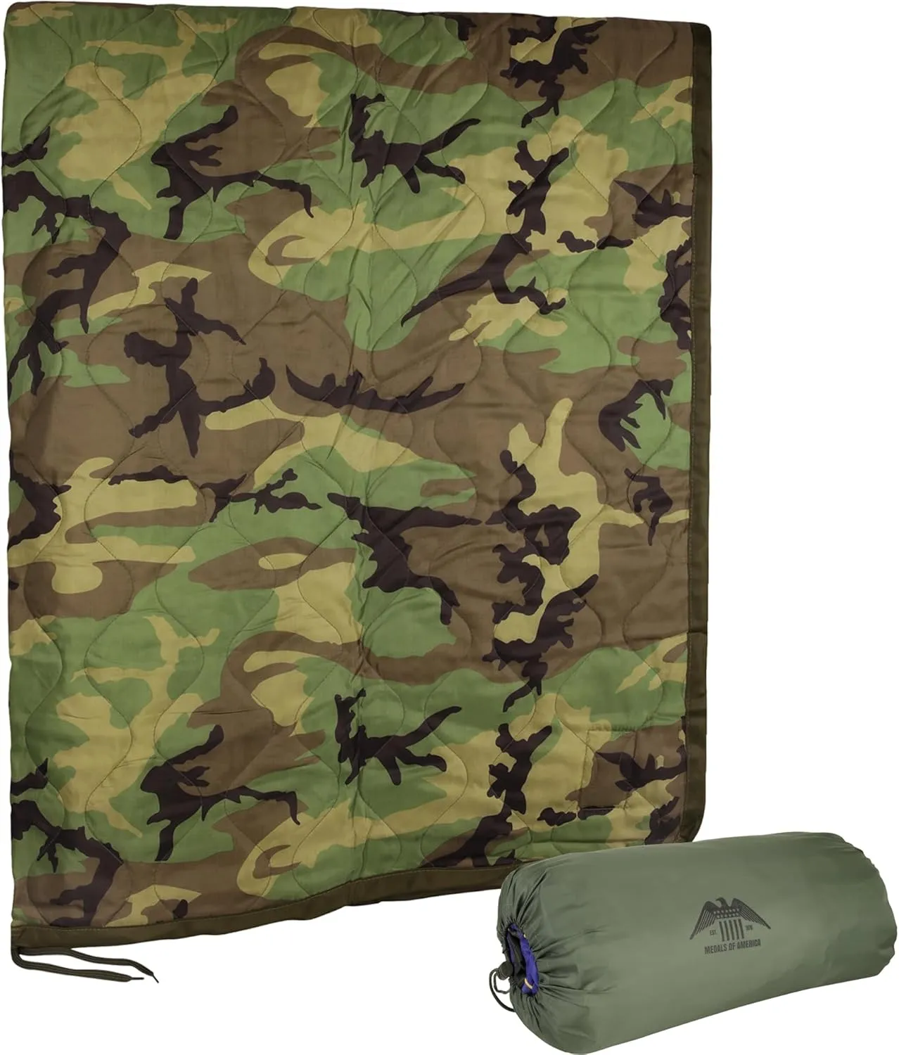 MEDALS OF AMERICA EST. 1976 Military Gear Blanket Poncho Liners Woobie Emergency Blanket - Military Surplus Cold Weather Camping and Hunting Woobie Blanket (Woodland)