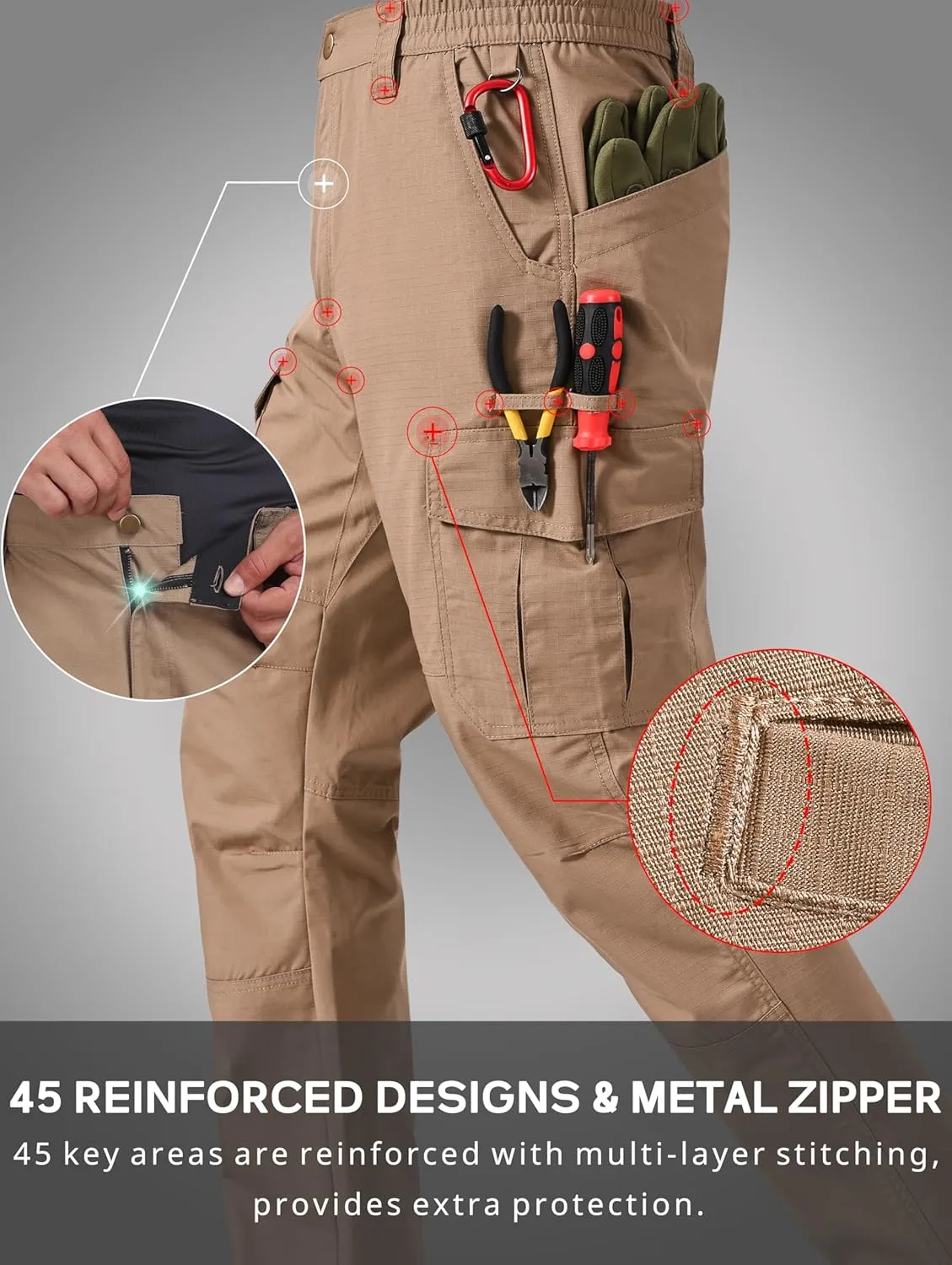 Mens Cargo Work Pants Ripstop Water Resistant Outdoor Tactical Utility Pants with 7 Pockets Hiking Construction Pants