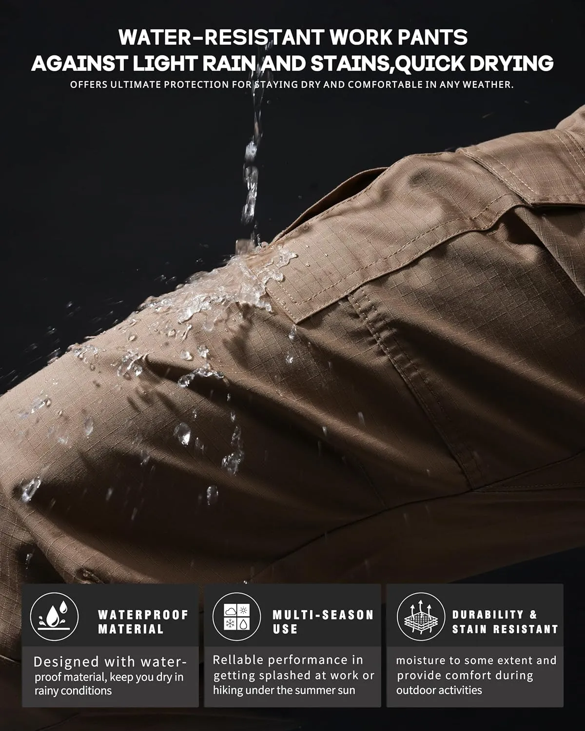 Mens Cargo Work Pants Ripstop Water Resistant Outdoor Tactical Utility Pants with 7 Pockets Hiking Construction Pants
