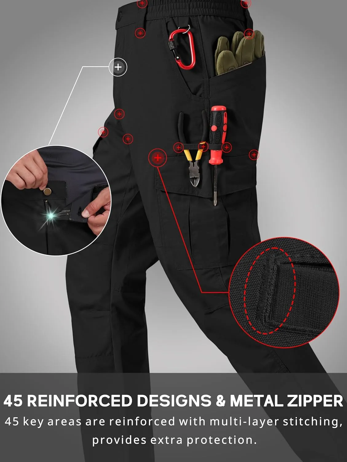 Mens Cargo Work Pants Ripstop Water Resistant Outdoor Tactical Utility Pants with 7 Pockets Hiking Construction Pants