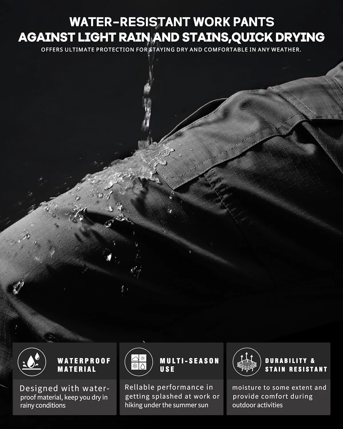 Mens Cargo Work Pants Ripstop Water Resistant Outdoor Tactical Utility Pants with 7 Pockets Hiking Construction Pants