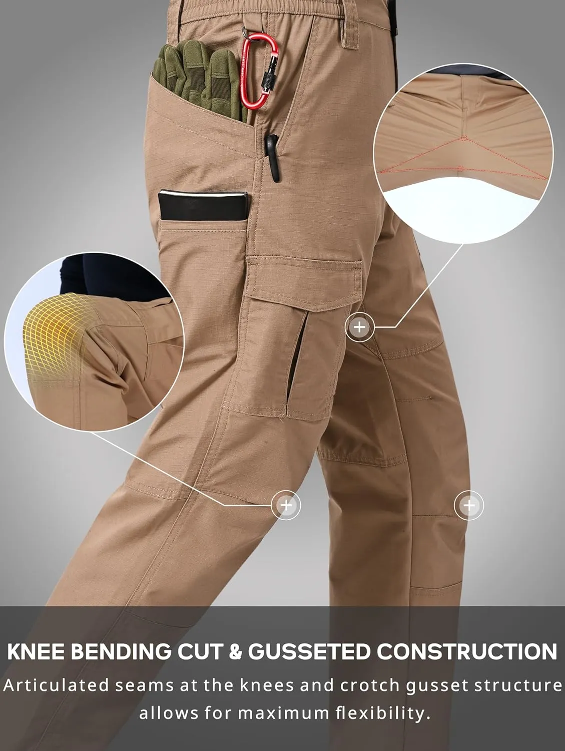 Mens Cargo Work Pants Ripstop Water Resistant Outdoor Tactical Utility Pants with 7 Pockets Hiking Construction Pants