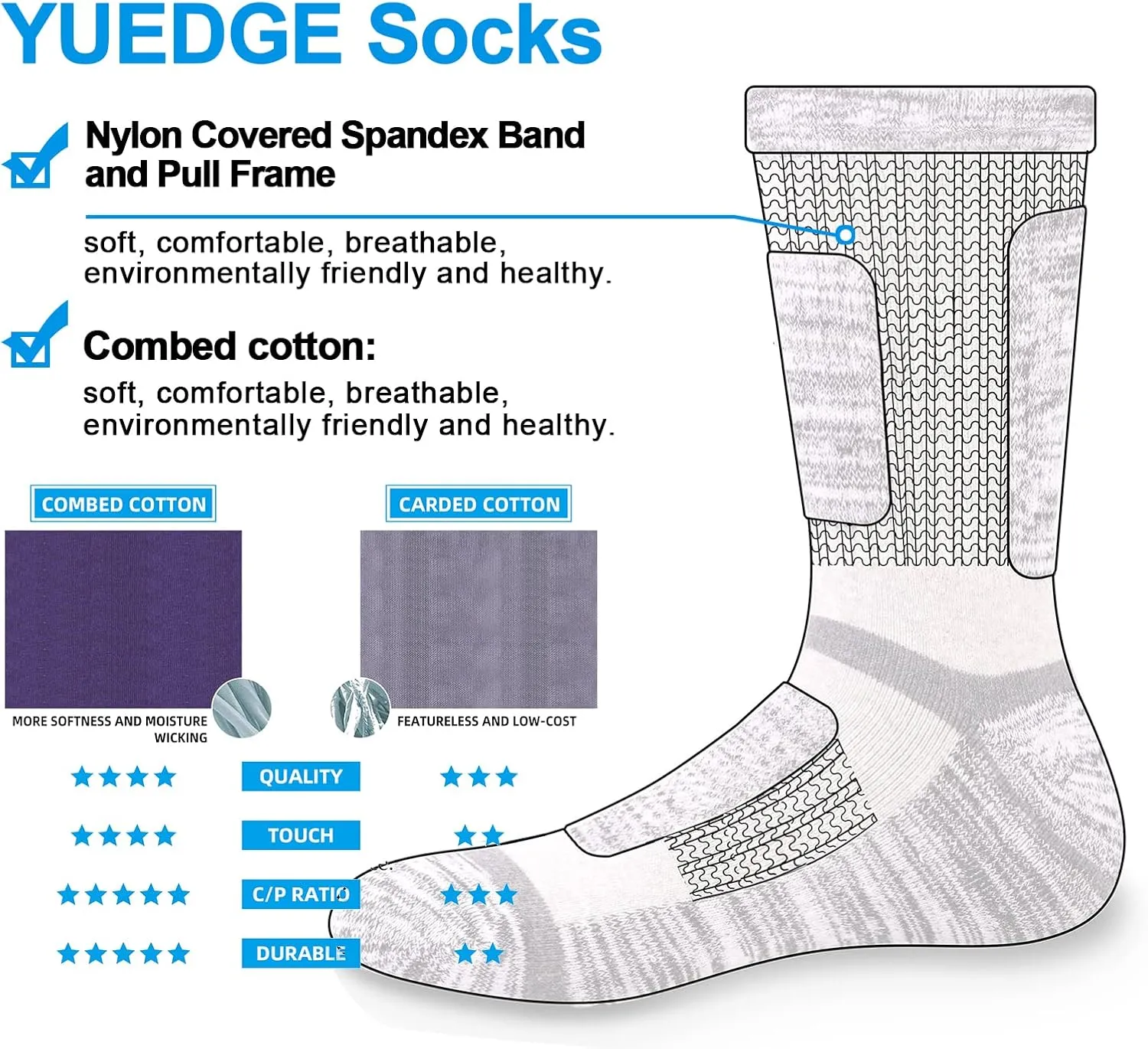 Men's Cushioned Crew Hiking Socks Moisture Wicking Anti-Odor Cotton Comfort Work Socks Thick Casual Mens Socks For Men