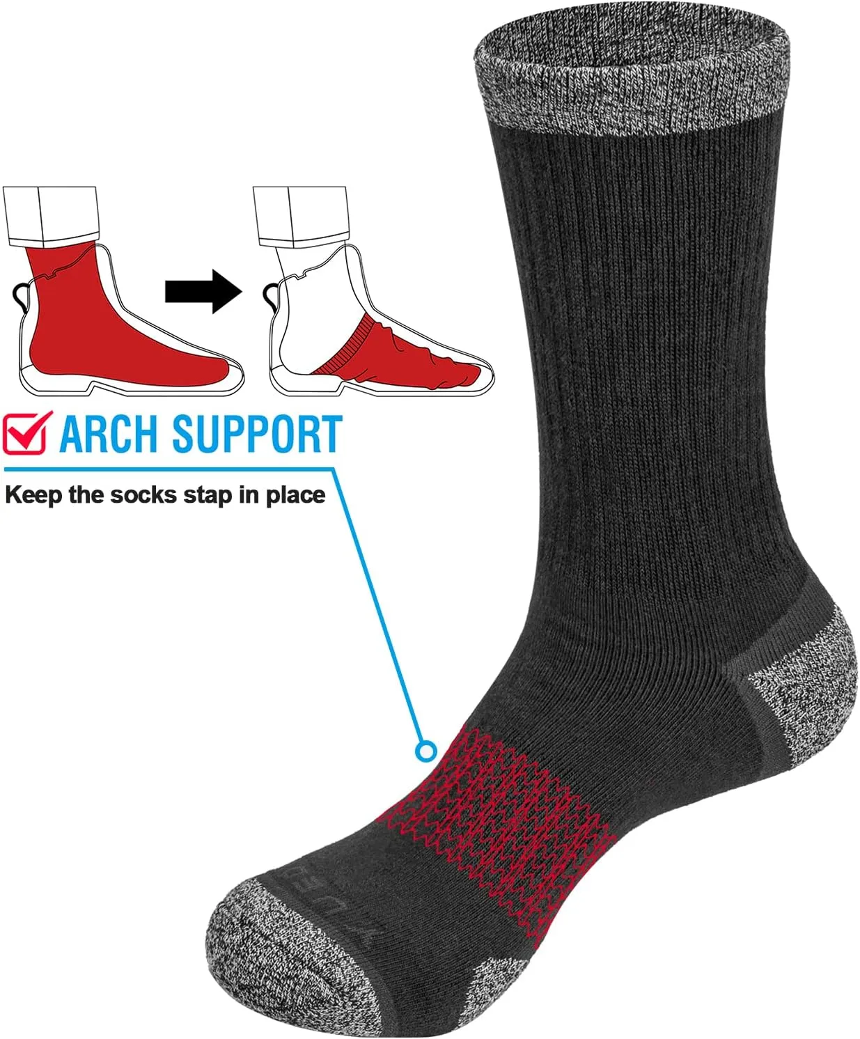 Men's Cushioned Crew Hiking Socks Moisture Wicking Anti-Odor Cotton Comfort Work Socks Thick Casual Mens Socks For Men
