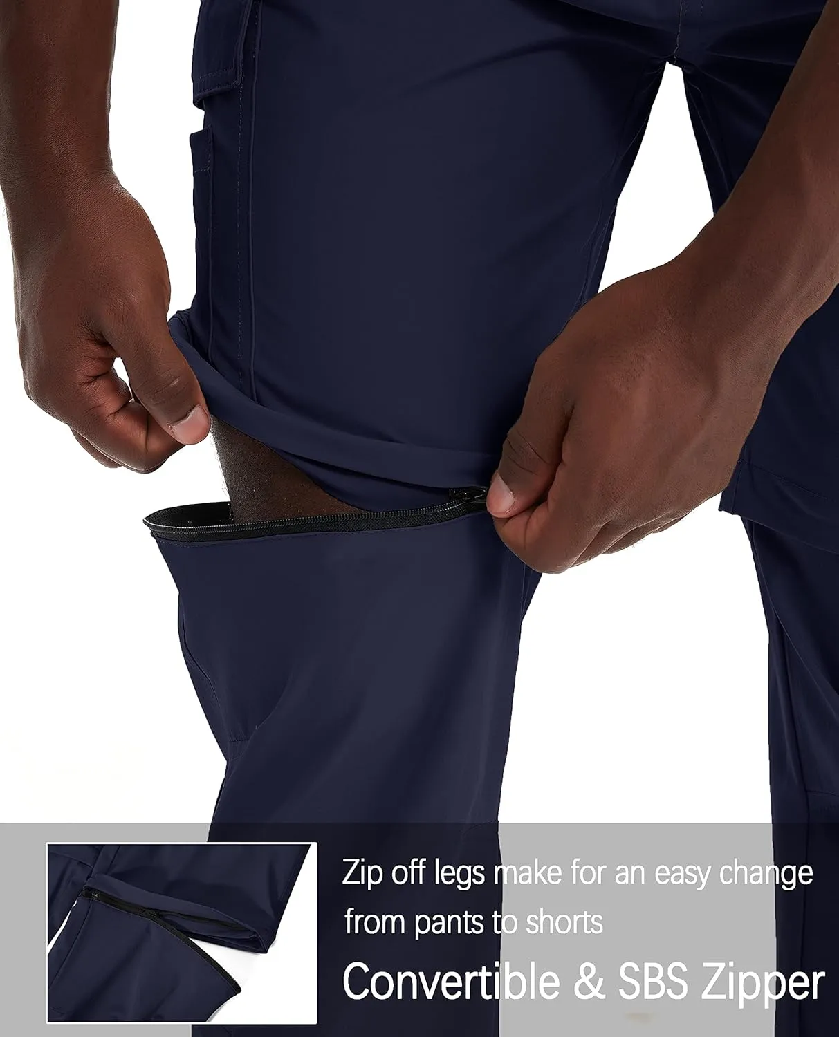 Mens Hiking Convertible Pants Waterproof Lightweight Quick Dry Zip Off Fishing Outdoor Cargo Work Trekking Trousers