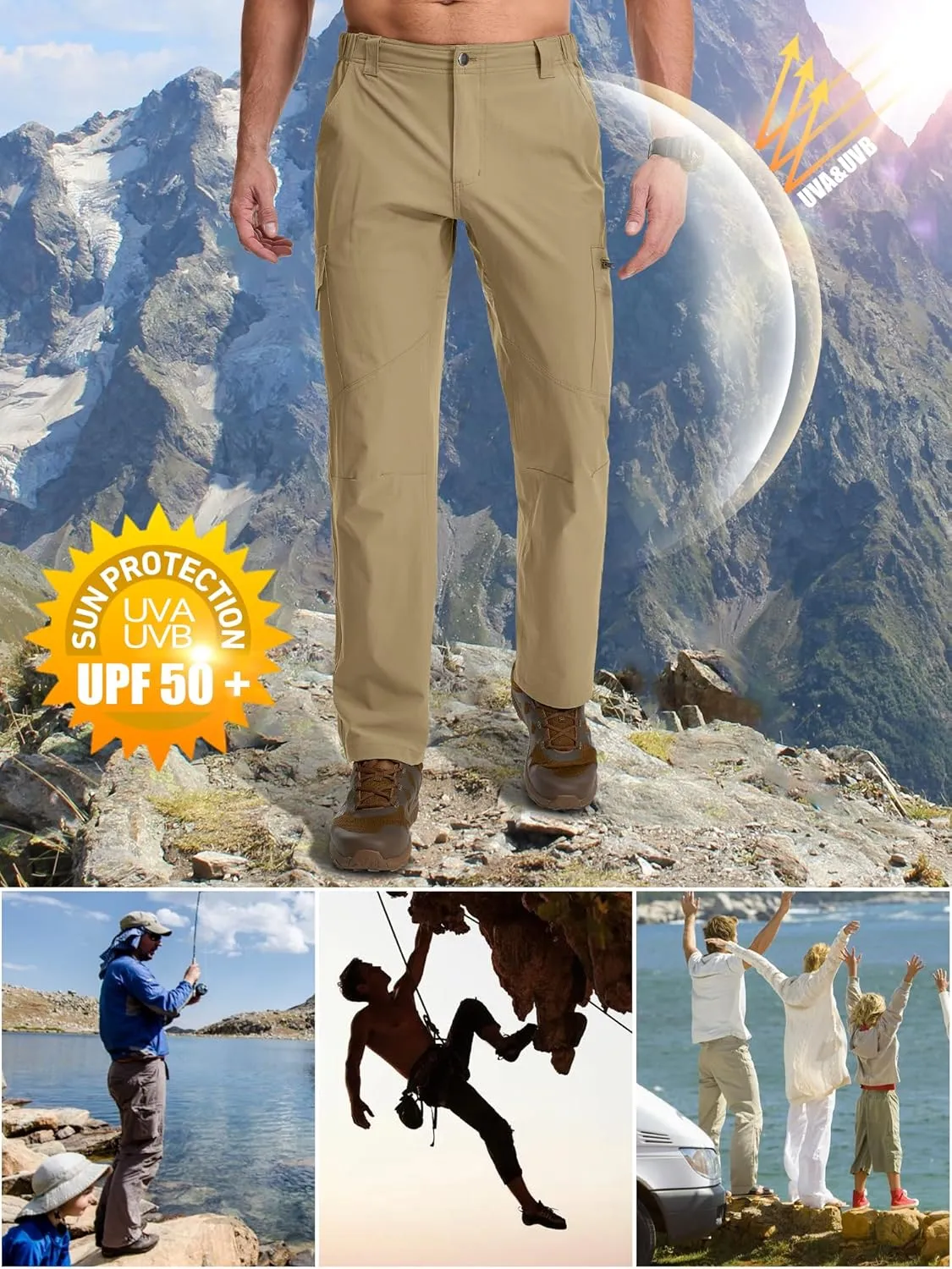 Mens Hiking Pants Lightweight Quick Dry Zip Off Safari Camping Fishing Travel boy Scout Pants