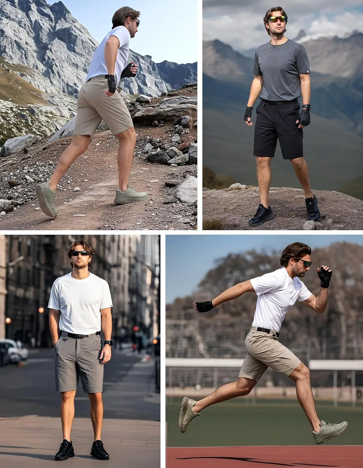 Mens Hiking Shorts Water Resistant Quick Dry Lightweight Breathable Cargo Shorts with Zipper Pockets & Belt