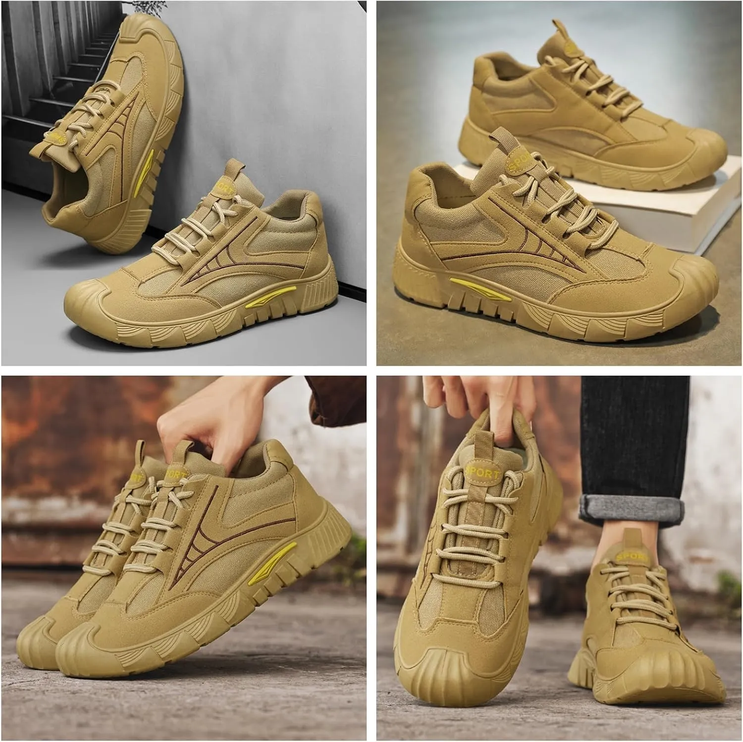 Men'S Hiking Work Boots - Outdoor Non-Slip Comfortable Durable Shoes For Mountain Trekking Casual Walking & Daily Wear With Cushioned Support