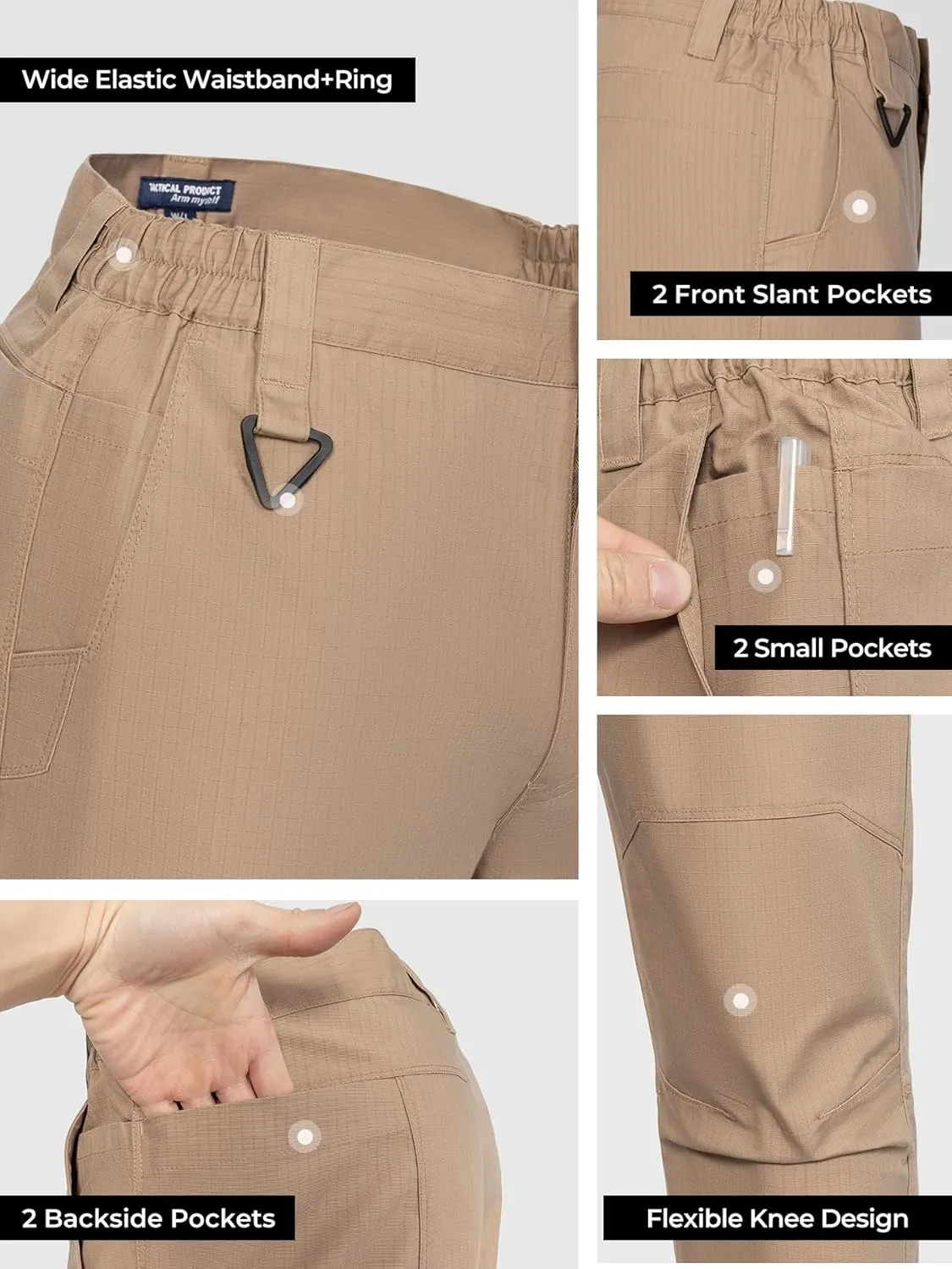 Men's Ripstop Tactical Cargo Pants Waterproof Durable Multi-Pocket Lightweight for Work Hiking Outdoor