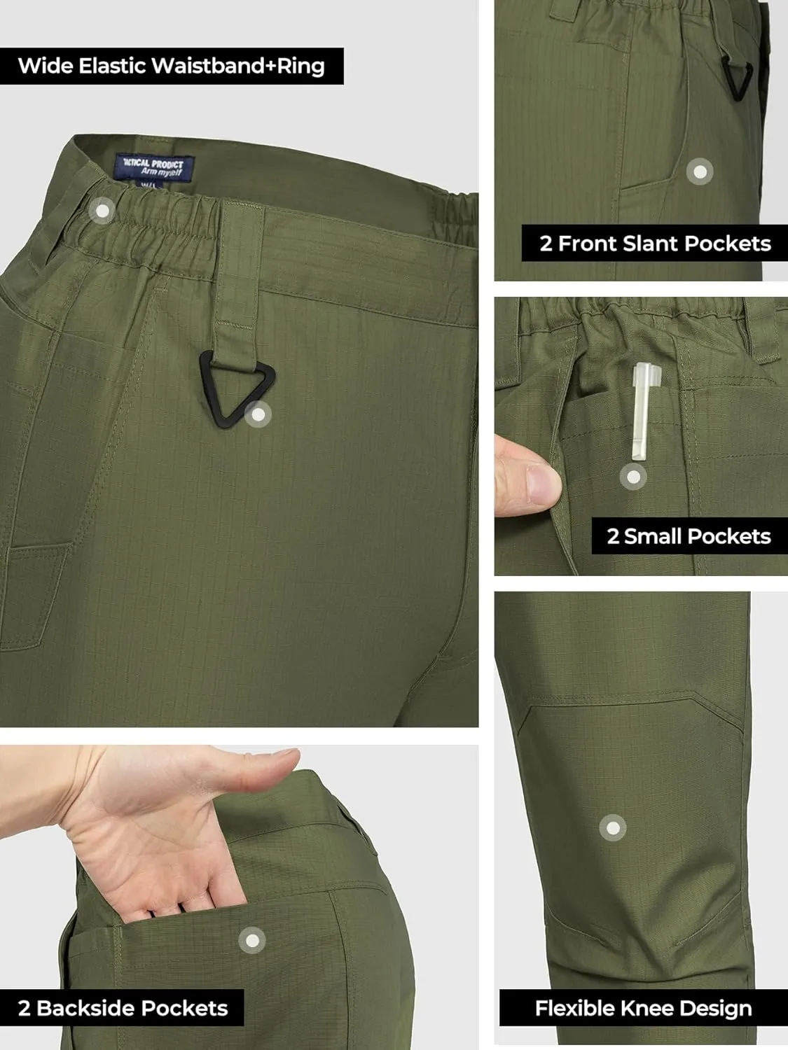 Men's Ripstop Tactical Cargo Pants Waterproof Durable Multi-Pocket Lightweight for Work Hiking Outdoor