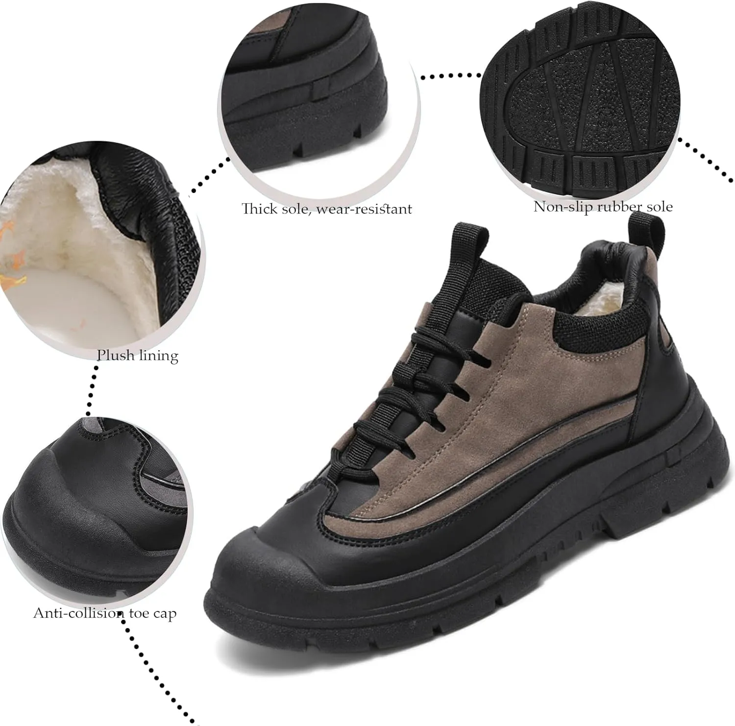 Men'S suede Warm Fur Lined Hiking Ankle Booties Lace up Winter Water-Resistant Trekking Snow Ankle Shoes Outdoor Cold Weather Anti-Slip Lightweight Comfortable Trekking Snow sneakers