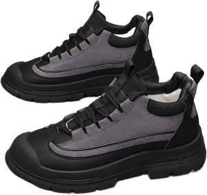 Men'S suede Warm Fur Lined Hiking Ankle Booties Lace up Winter Water-Resistant Trekking Snow Ankle Shoes Outdoor Cold Weather Anti-Slip Lightweight Comfortable Trekking Snow sneakers