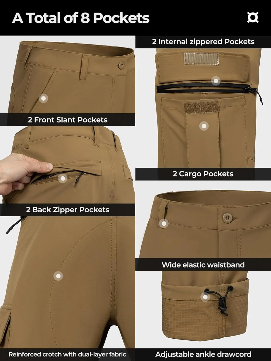 Men's Tactical Cargo Pants Ripstop Durable Stretch Waterproof Multi-Pocket Lightweight for Construction Work Hiking