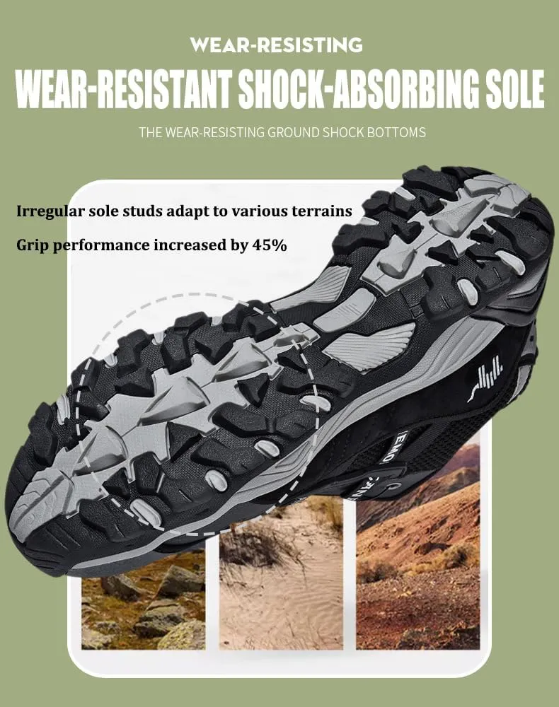 Men's Waterproof Hiking Shoe for Walking & Trail Shoes Self-Tying Anti Slip Outdoor Hike Trekking Shoes Low Top Breathable Camping Hiker Sneakers