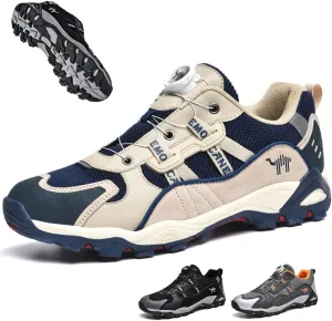Men's Waterproof Hiking Shoe for Walking & Trail Shoes Self-Tying Anti Slip Outdoor Hike Trekking Shoes Low Top Breathable Camping Hiker Sneakers